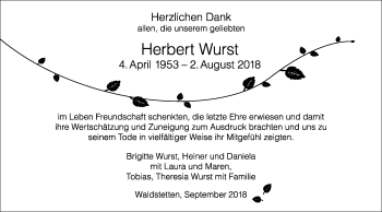 Traueranzeige von Herbert Wurst