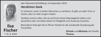 Traueranzeige von Ilse Fischer von Bopfinger Stadtanzeiger