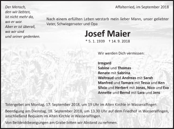 Traueranzeige von Josef Maier von Schwäbische Post