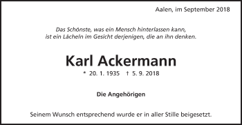 Traueranzeige von Karl Ackermann von Schwäbische Post