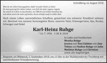 Traueranzeige von Karl-Heinz Ruhge von Schwäbische Post