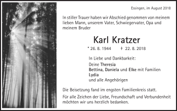Traueranzeige von Karl Kratzer von Schwäbische Post