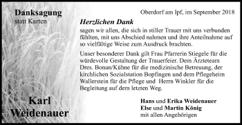 Traueranzeige von Karl Weidenauer von Schwäbische Post
