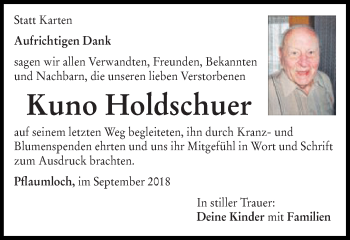 Traueranzeige von Kuno Holdschuer von Schwäbische Post