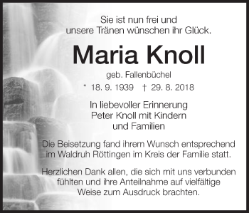 Traueranzeige von Maria Knoll von Schwäbische Post
