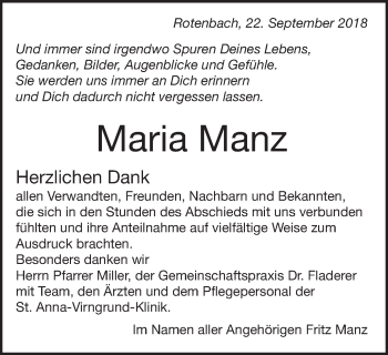 Traueranzeige von Maria Manz von Schwäbische Post