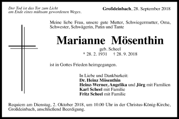 Traueranzeige von Marianne Mösenthin