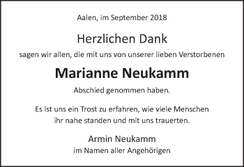 Traueranzeige von Marianne Neukamm von Schwäbische Post