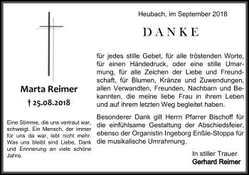 Traueranzeige von Marta Reimer von Gmünder Tagespost
