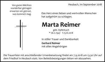Traueranzeige von Marta Reimer von Gmünder Tagespost