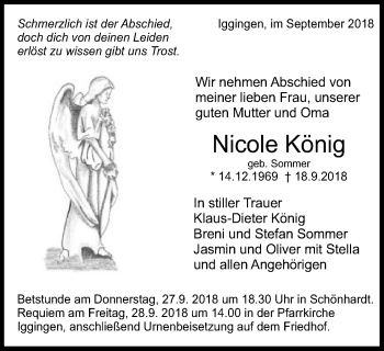 Traueranzeige von Nicole König von Gmünder Tagespost