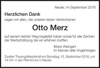 Traueranzeige von Otto Merz von Schwäbische Post
