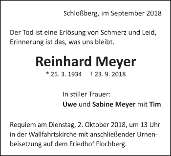 Traueranzeige von Reinhard Meyer von Schwäbische Post