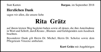 Traueranzeige von Rita Grätz von Gmünder Tagespost
