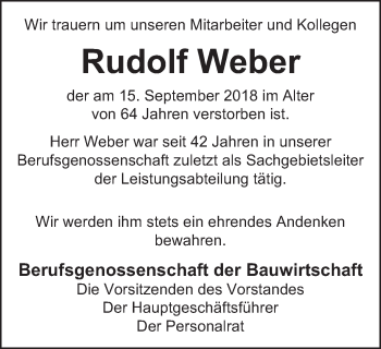 Traueranzeige von Rudolf Weber von Schwäbische Post