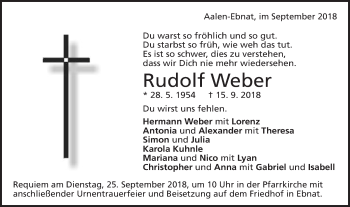 Traueranzeige von Rudolf Weber von Schwäbische Post