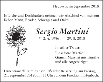 Traueranzeige von Sergio Martini von Gmünder Tagespost