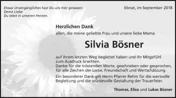 Traueranzeige von Silvia Bösner von Schwäbische Post