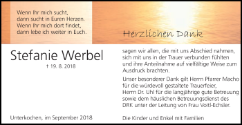 Traueranzeige von Stefanie Werbel von Schwäbische Post