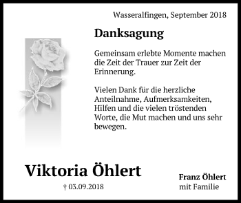 Traueranzeige von Viktoria Öhlert von Schwäbische Post