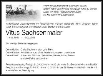 Traueranzeige von Vitus Sachsenmaier von Schwäbische Post