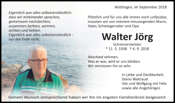 Traueranzeige von Walter Jörg von Schwäbische Post