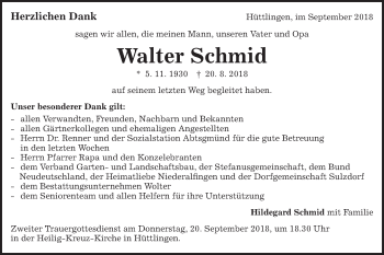 Traueranzeige von Walter Schmid von Schwäbische Post