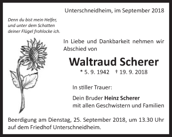 Traueranzeige von Waltraud Scherer von Schwäbische Post