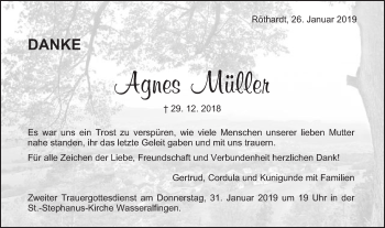 Traueranzeige von Agnes Müller von Schwäbische Post