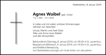 Traueranzeige von Agnes Waibel von Gmünder Tagespost