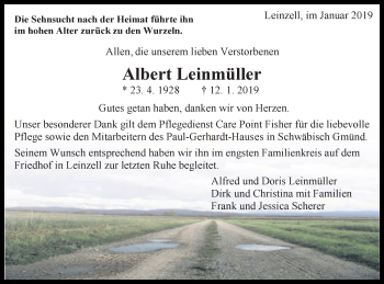 Traueranzeige von Albert Leinmüller von Gmünder Tagespost