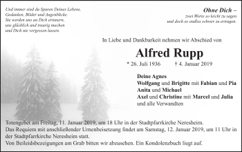 Traueranzeige von Alfred Rupp von Schwäbische Post
