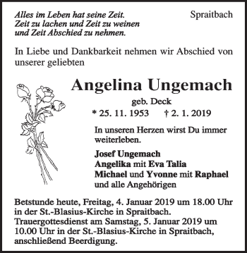 Traueranzeige von Angelina Ungemach von Gmünder Tagespost