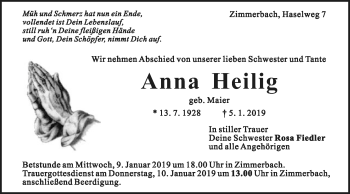 Traueranzeige von Anna Heilig von Gmünder Tagespost