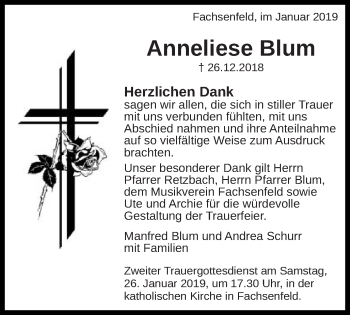 Traueranzeige von Anneliese Blum von Schwäbische Post
