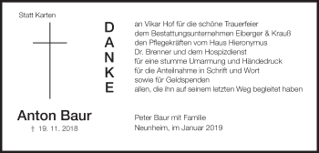 Traueranzeige von Anton Baur von Schwäbische Post