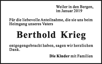 Traueranzeige von Berthold Krieg von Gmünder Tagespost