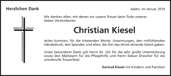 Traueranzeige von Christian Kiesel von Schwäbische Post