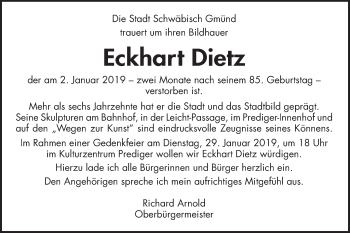 Traueranzeige von Eckhart Dietz von Gmünder Tagespost