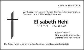 Traueranzeige von Elisabeth Hehl von Schwäbische Post