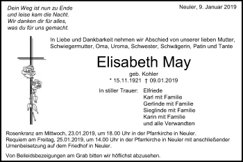 Traueranzeige von Elisabeth May von Schwäbische Post