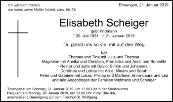 Traueranzeige von Elisabeth Scheiger von Schwäbische Post
