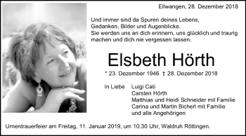 Traueranzeige von Elsbeth Hörth von Schwäbische Post