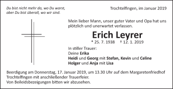 Traueranzeige von Erich Leyrer von Schwäbische Post