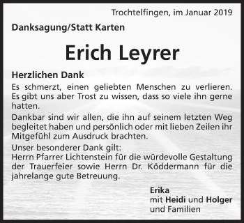 Traueranzeige von Erich Leyrer von Schwäbische Post