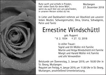 Traueranzeige von Ernestine Windschüttl von Gmünder Tagespost