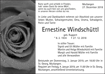 Traueranzeige von Ernestine Windschüttl