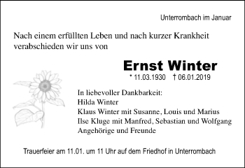 Traueranzeige von Ernst Winter von Schwäbische Post