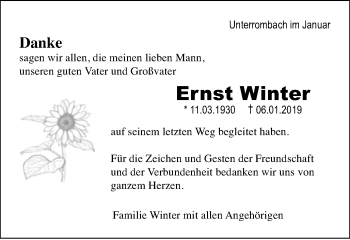 Traueranzeige von Ernst Winter von Schwäbische Post