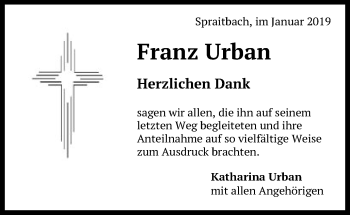 Traueranzeige von Franz Urban von Gmünder Tagespost
